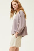 3/4 Sleeve Terry Top in Dusty Lilac