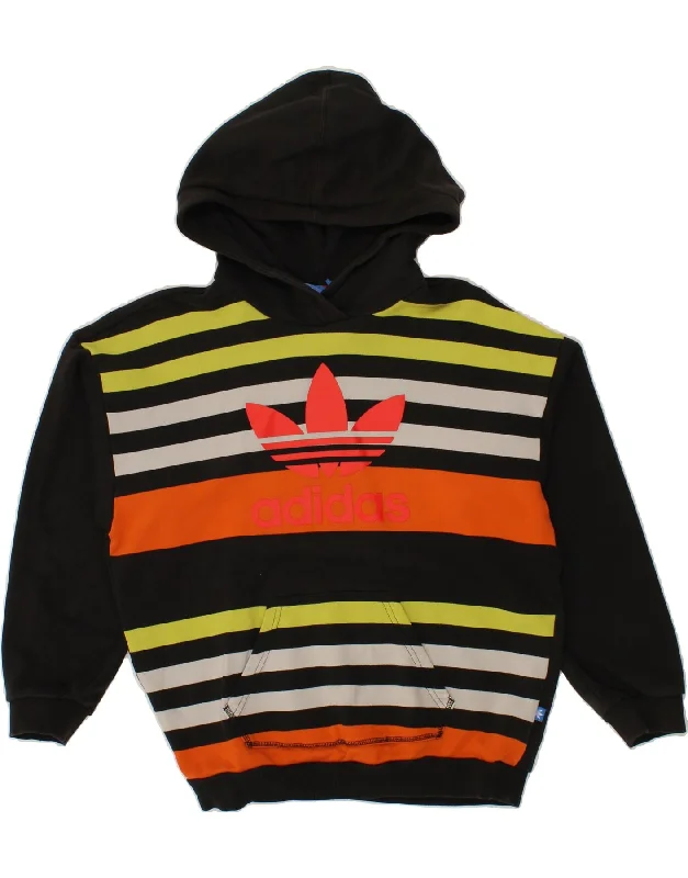 ADIDAS Womens Graphic Hoodie Jumper UK 10 Small  Black Striped Cotton