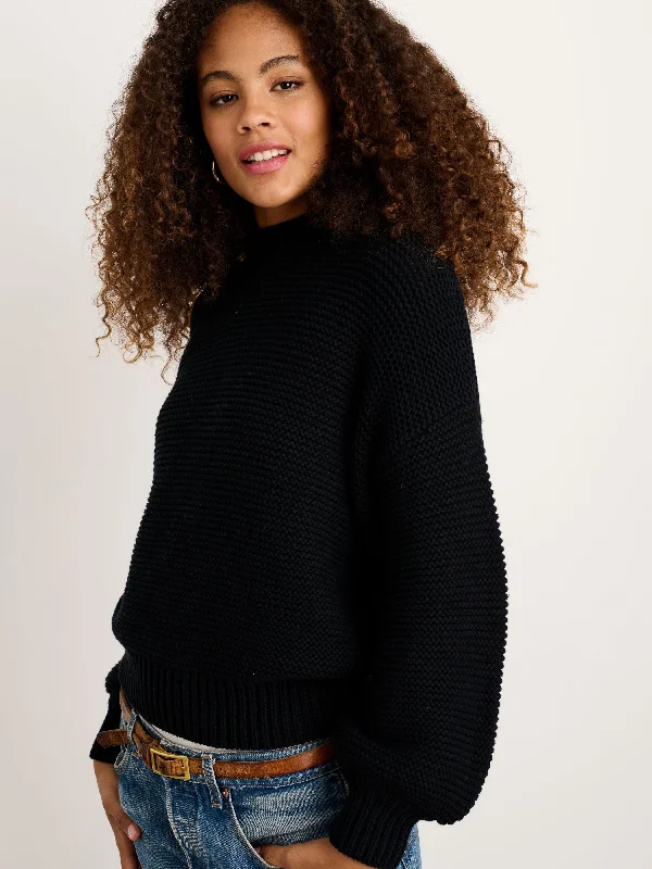 Button-Back Crewneck Sweater