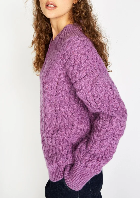 IrelandsEye Cable V-neck Aran Sweater | Orchid