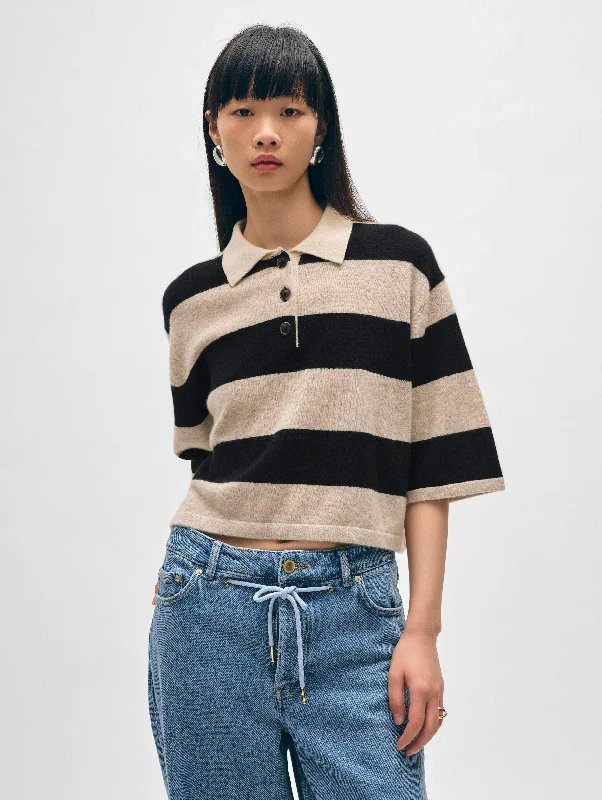 Cashmere Cropped Striped Polo