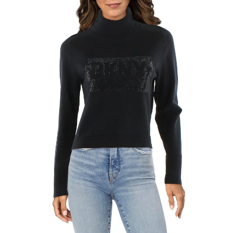 DKNY Jeans Womens Embellished Cropped Turtleneck Sweater