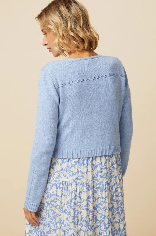 100% Merino Wool Edge To Edge Cardigan | Pale Blue