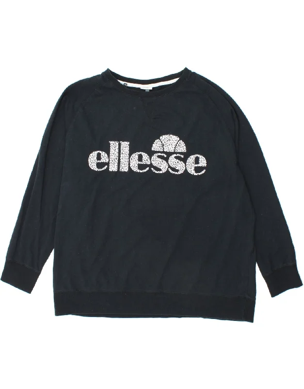 ELLESSE Womens Graphic Sweatshirt Jumper UK 24 4XL Black Polyester