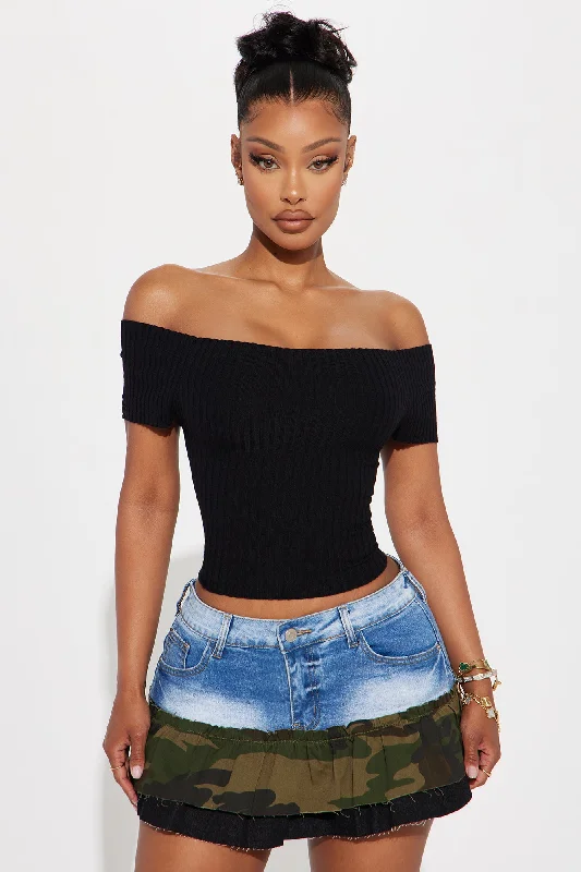 Going Places Off Shoulder Sweater Top - Black