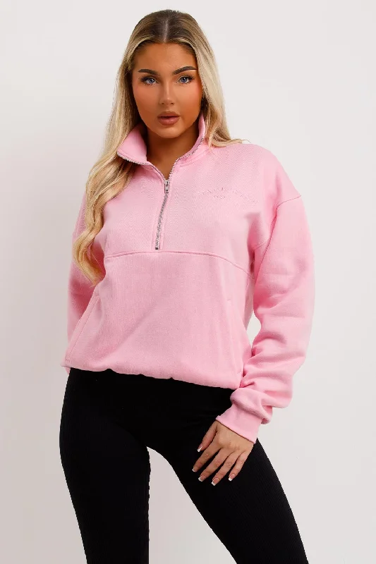 Half Zip Sweatshirt With Manhattan Embroidery Pink