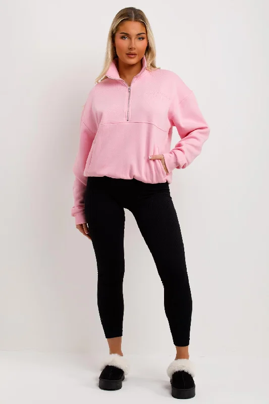 Half Zip Sweatshirt With Manhattan Embroidery Pink