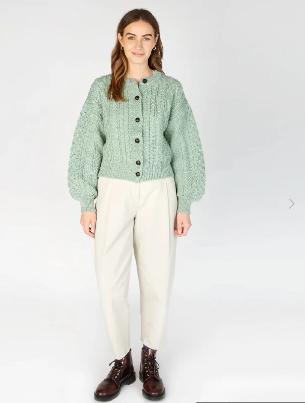 IrelandsEye Clover Cropped Cardigan Sage Marl