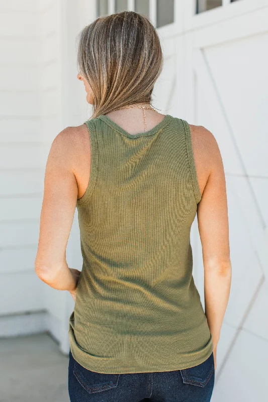 Memorable Moments Henley Tank Top- Light Olive