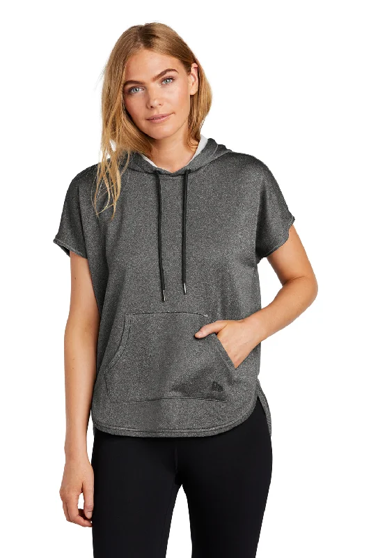 New Era Womens Performance Terry Short Sleeve Hooded Sweatshirt Hoodie - Heather Graphite Grey