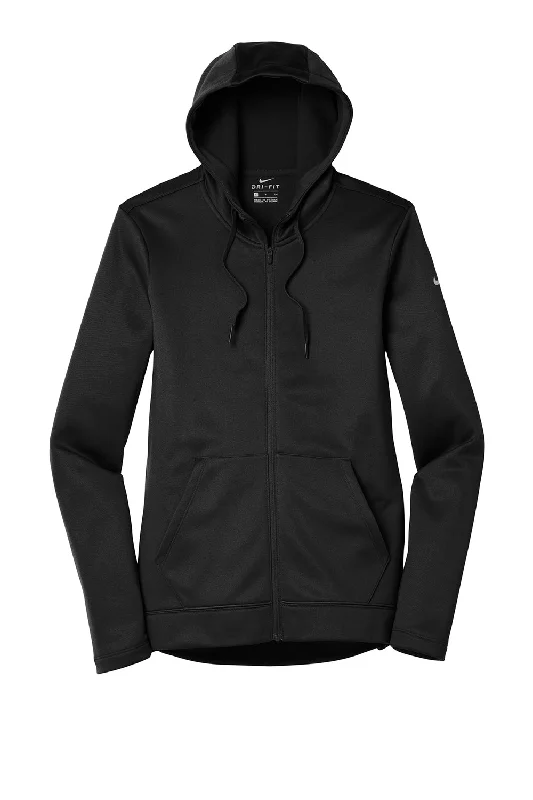 Nike Womens Therma-Fit Moisture Wicking Fleece Full Zip Hooded Sweatshirt Hoodie - Black