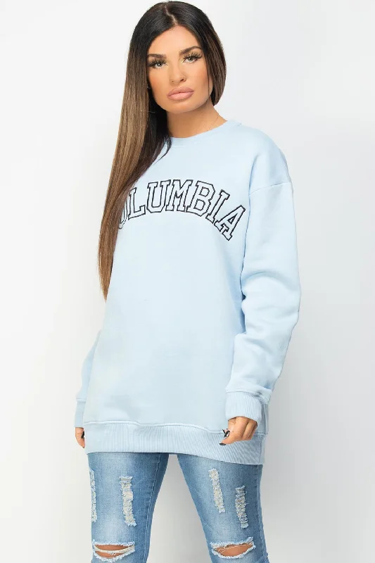 Oversized Sweatshirt With Columbia Embroidery Sky Blue