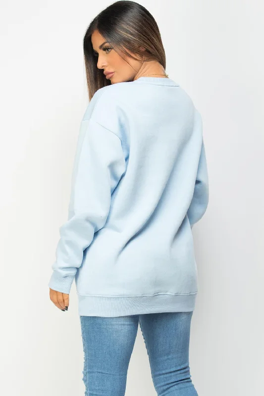 Oversized Sweatshirt With Columbia Embroidery Sky Blue