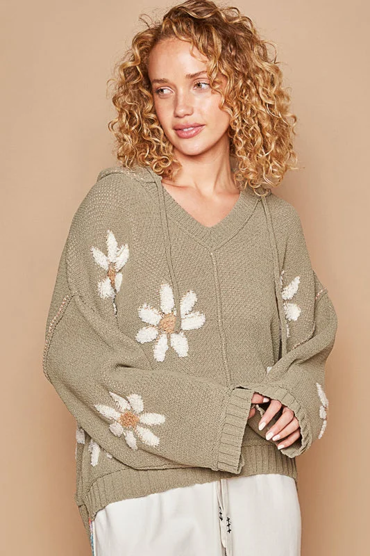 Hooded Flower Sweater by POL - Basil