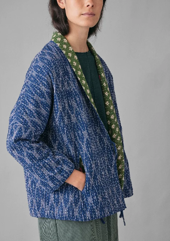 Repurposed Ikat Kantha Jacket | Blues