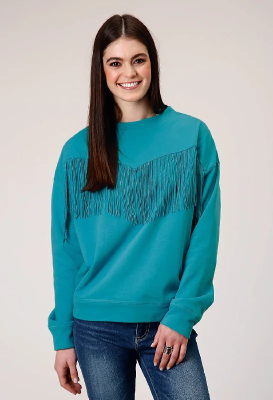 Roper Womens Fringe Turquoise 100% Cotton Sweatshirt