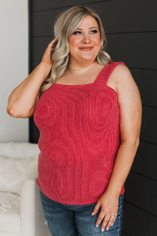 So Many Smiles Ribbed Tank Top- Red