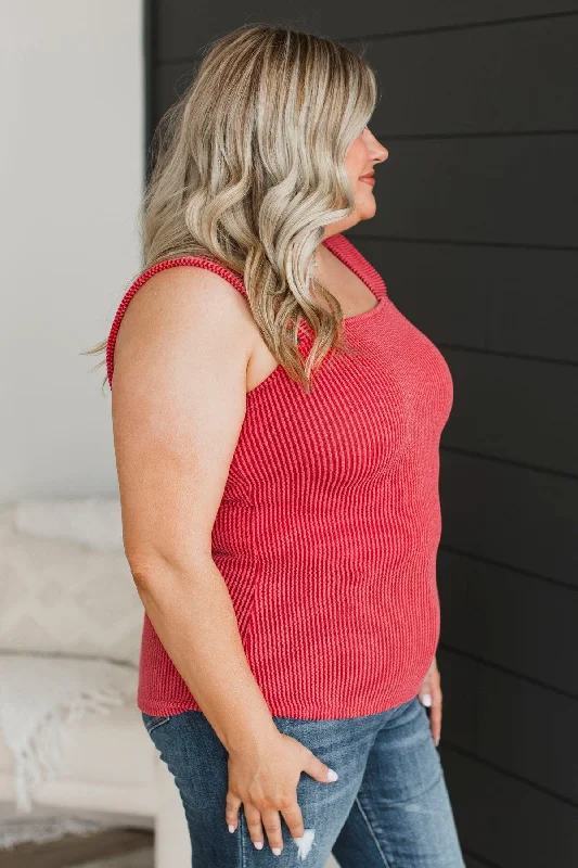 So Many Smiles Ribbed Tank Top- Red