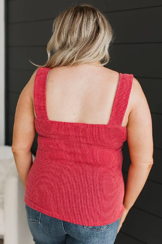 So Many Smiles Ribbed Tank Top- Red