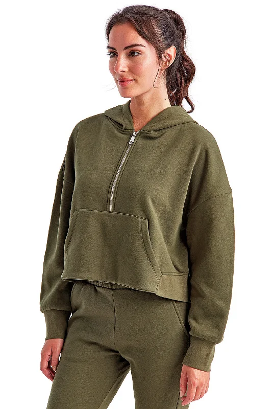 TriDri Womens Alice 1/4 Zip Hooded Sweatshirt Hoodie - Olive Green