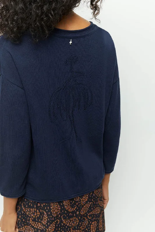 TZAR - Pull marine tricot fin avec danseuse dos