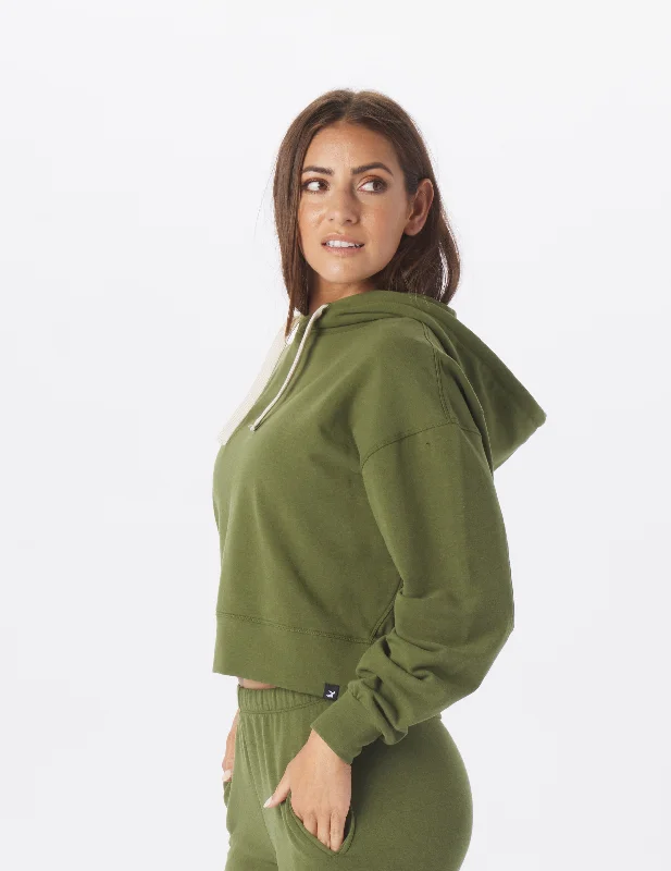 Vintage Oversized Cropped Hoodie: Chive