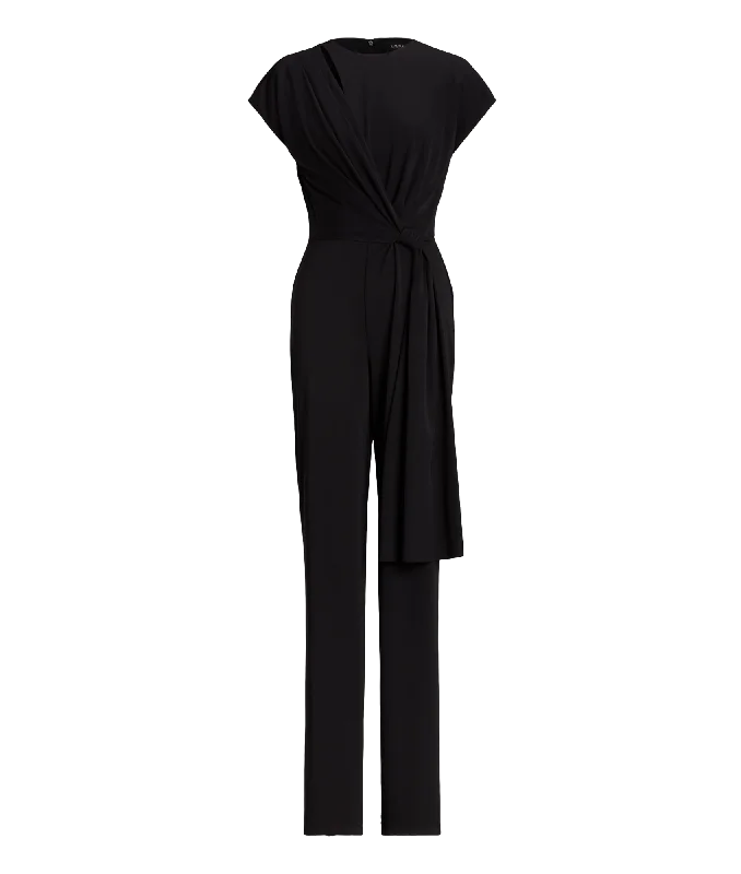 Tie-Front Jersey Wide-Leg Jumpsuit - Black