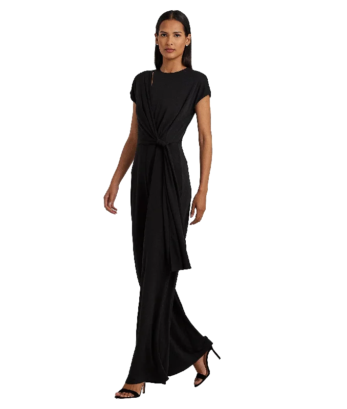 Tie-Front Jersey Wide-Leg Jumpsuit - Black