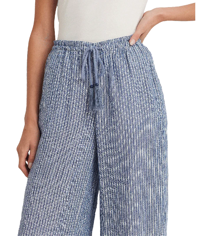 Pinstripe Linen Wide-leg Pant - Blue