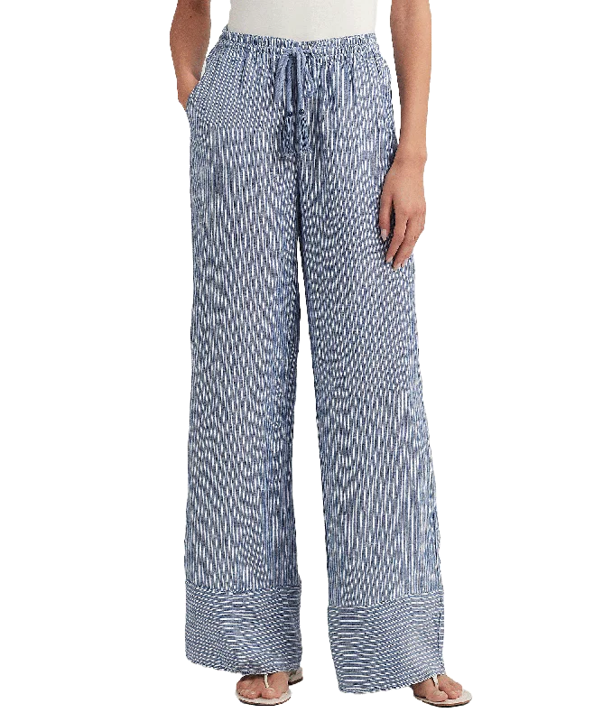 Pinstripe Linen Wide-leg Pant - Blue