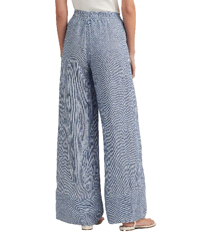 Pinstripe Linen Wide-leg Pant - Blue