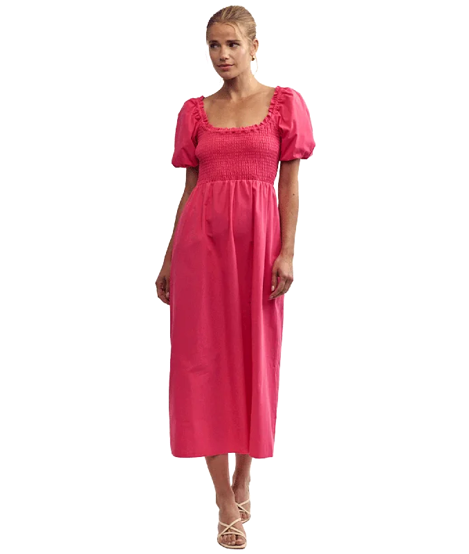 Puff Sleeve Beau Midi Dress - Pink