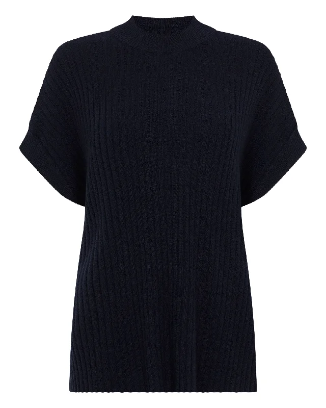 Women's Rib Cashmere Poncho Navy Blue