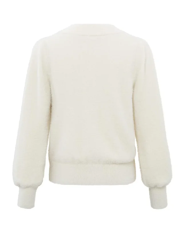 Yaya Chalk White Furry Cardigan