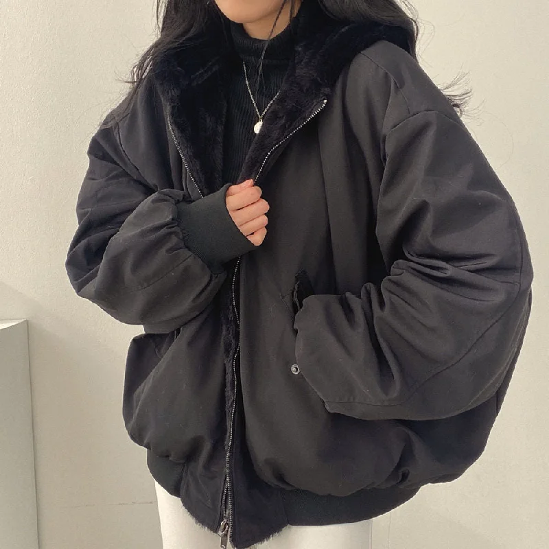 Autumn Thicken Parkas Women Casual Hooded Jacket Winter Comfortable Double-Layer Korean Style Simple Solid Warm Cute Coats