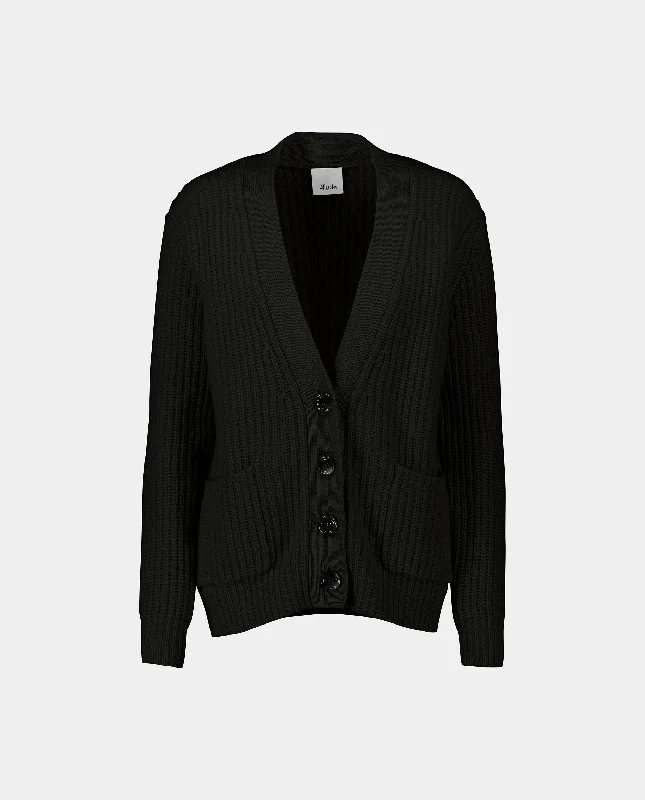 V-Strickjacke aus Cashmere-Mischung in Schwarz