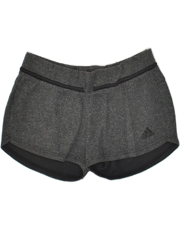 ADIDAS Womens Graphic Sport Shorts UK 12/14 Medium Grey Cotton