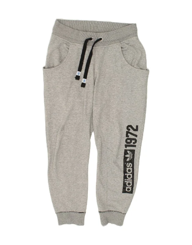 ADIDAS Womens Graphic Tracksuit Trousers Joggers UK 14 Large Grey Cotton