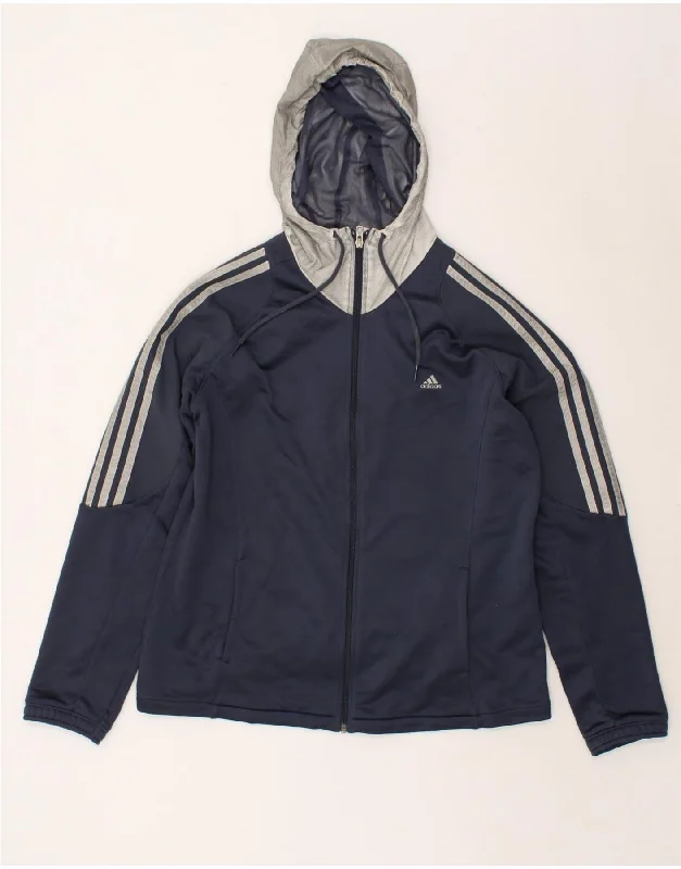 ADIDAS Womens Hooded Tracksuit Top Jacket UK 16/18 Large Navy Blue