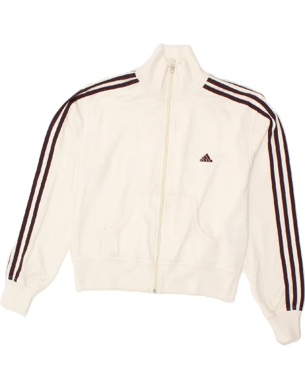 ADIDAS Womens Tracksuit Top Jacket UK 12 Medium White Polyester