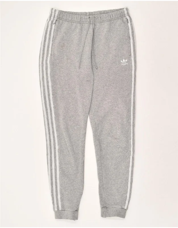 ADIDAS Womens Tracksuit Trousers Joggers UK 12 Medium Grey Cotton