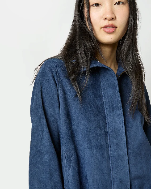 Edith Jacket in Bright Navy Lambskin Suede