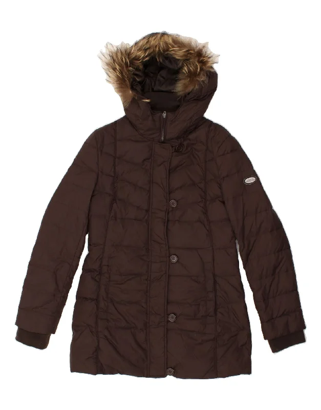 BEST COMPANY Womens Hooded Padded Jacket UK 14 Medium Brown Nylon