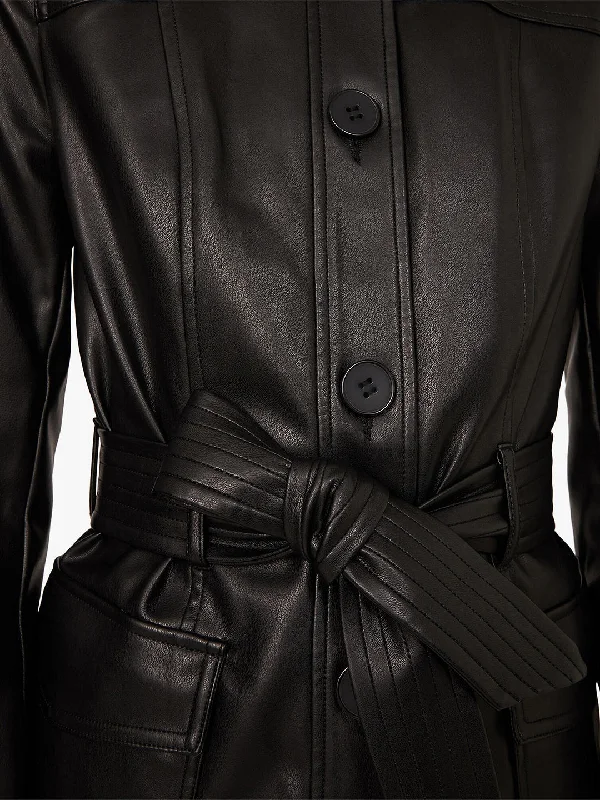 Genuine Black Leather Belted Jacket