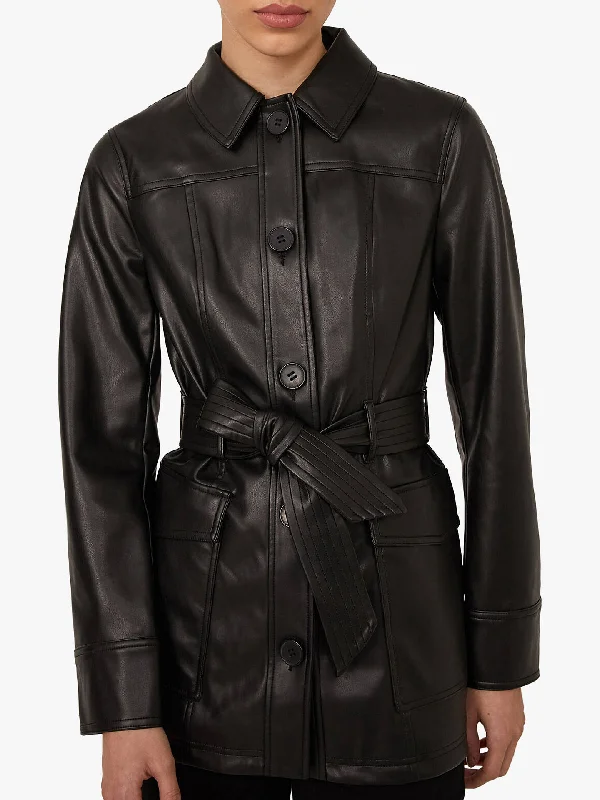 Genuine Black Leather Belted Jacket