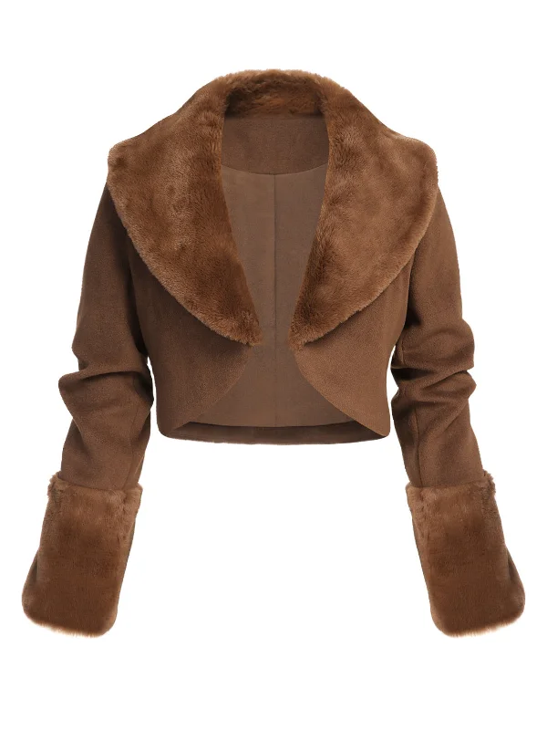 Brown 1950s Retro Fur Collar Bolero Jacket