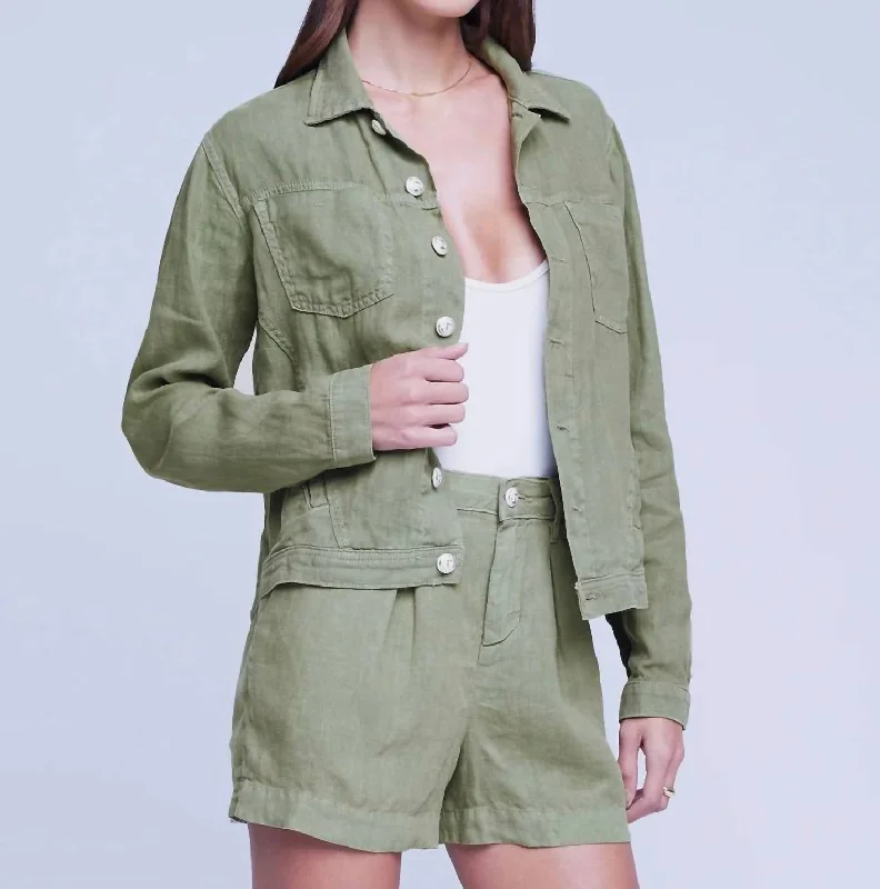 Celine Linen Jacket In Soft Army