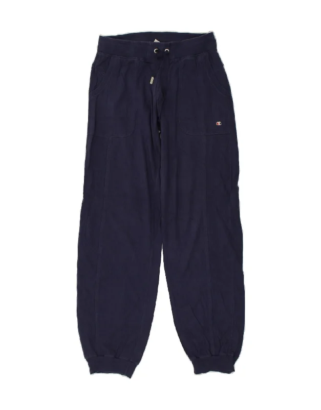 CHAMPION Womens Tracksuit Trousers Joggers UK 12 Medium Navy Blue Cotton