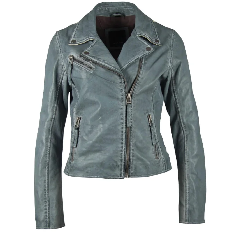 Christy Leather Moto Jacket In Winter Sky