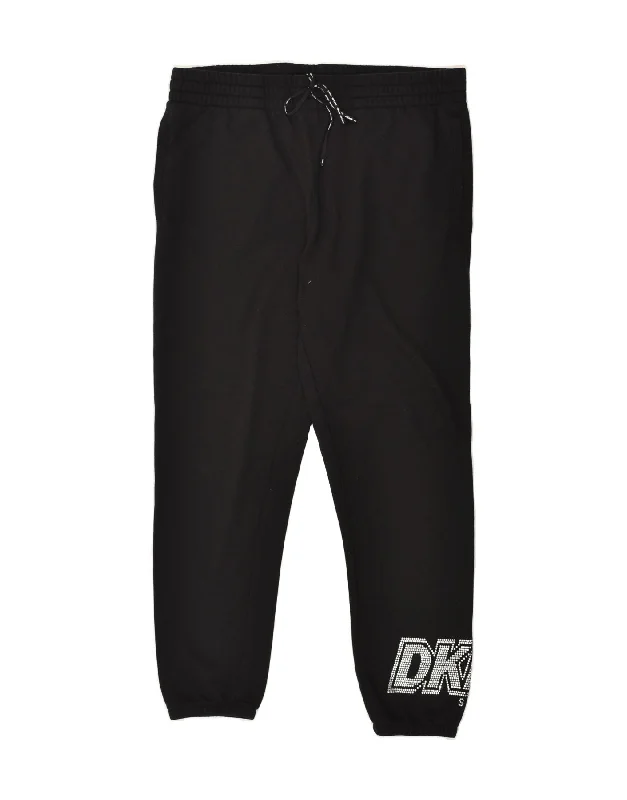 DKNY Womens Graphic Tracksuit Trousers Joggers UK 14 Large Black Cotton